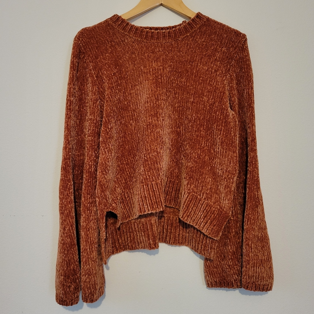 Gianni Bini Orange Cropped Crew Neck Chunky Knit Sweater with Bell Sleeves